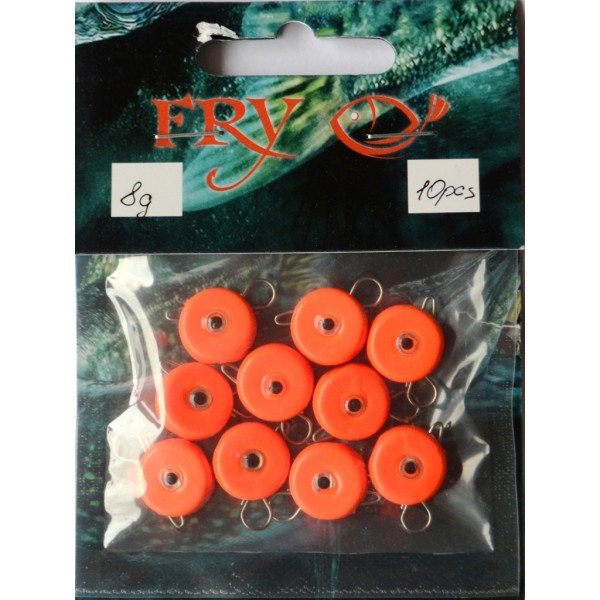 Грузило ушастый для рыбалки, таблетка (эксцентрик) цвет Silvereyes Orange, 10шт в уп., вес 8г